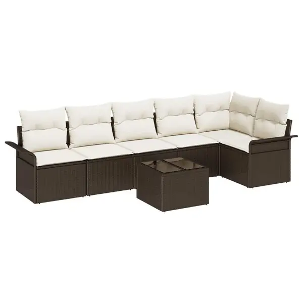 vidaXL Trädgårdsoffset med kudde med lagring 7 pcs Brun Poly rattan Trygg betalning