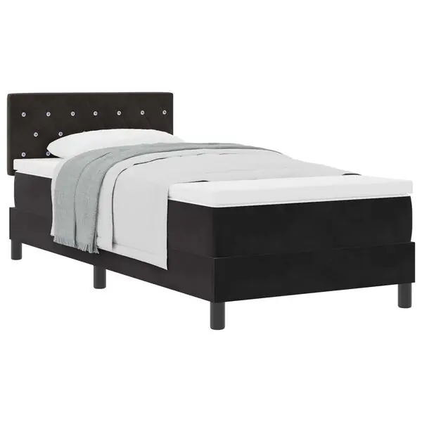 Fynd vidaXL Bäddfjäder med madrass med huvudgavel Svart 90 x 190 cm Sammet