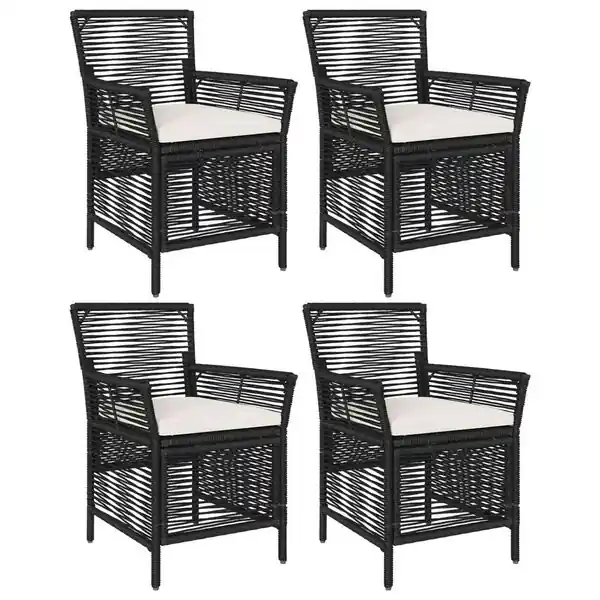 vidaXL Utomhusstol med kudde 4 pcs Svart och kräm konstrotting Lågt pris