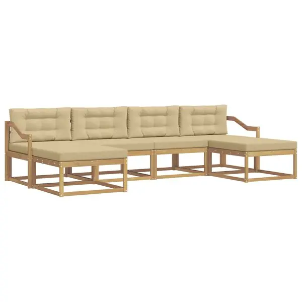 I lager vidaXL Utomhussoffset med kudde 6 pcs Vit och Beige