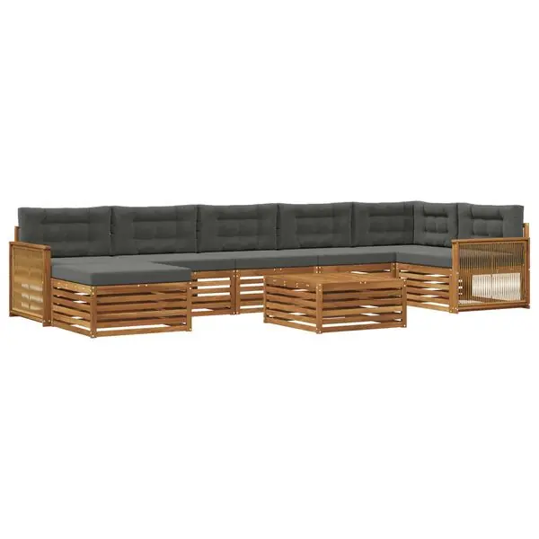 vidaXL Utomhussoffset med kudde 8 pcs Naturlig och Antracit Expressleverans