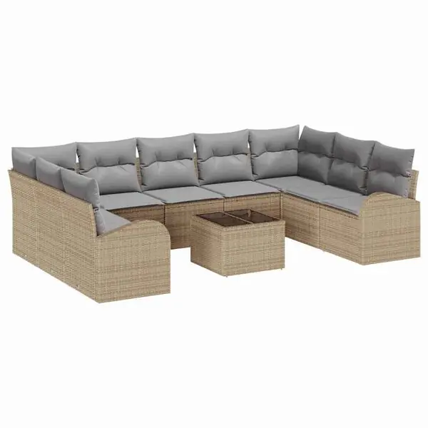 Begränsat antal vidaXL Soffset med kudde 10 pcs Beige Poly Rattan