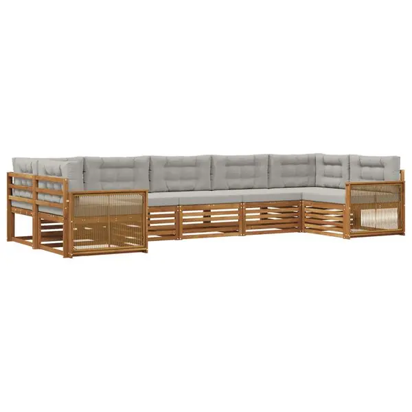 vidaXL Utomhussoffset med kudde 7 pcs Naturlig och ljusgrå Rabatt