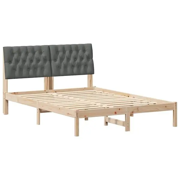 vidaXL Sängram med Klädd Huvudgavel Brun 135 x 190 cm Massiv furu Nyhet