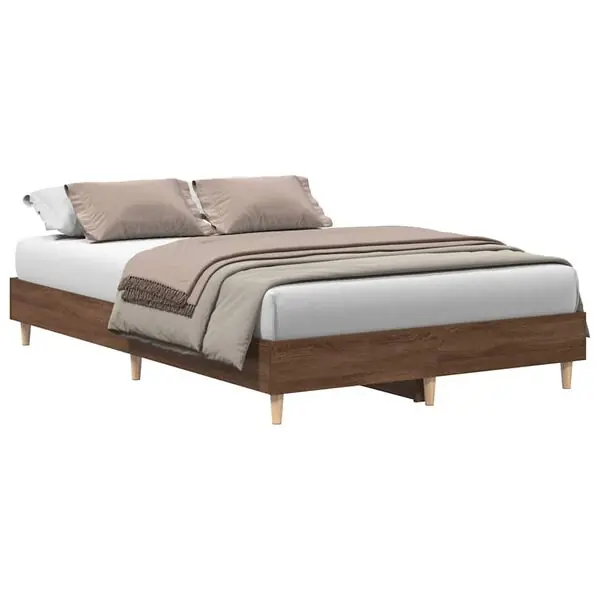 vidaXL Sängram utan madrass brun ek 135x190 cm konstruerat trä Fynd