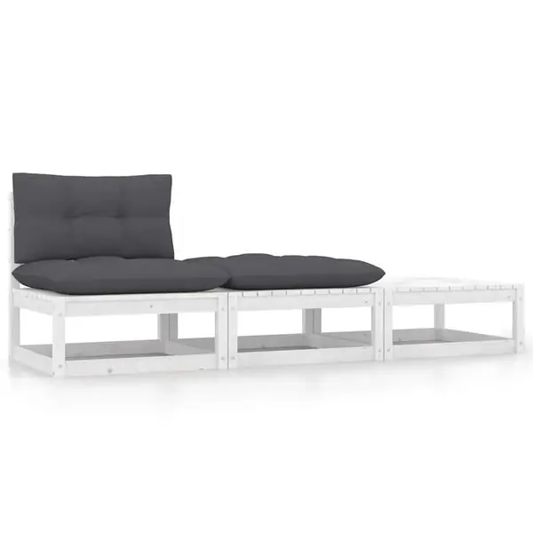 vidaXL Loungegrupp med dynor 3 delar vit massiv furu Fynd