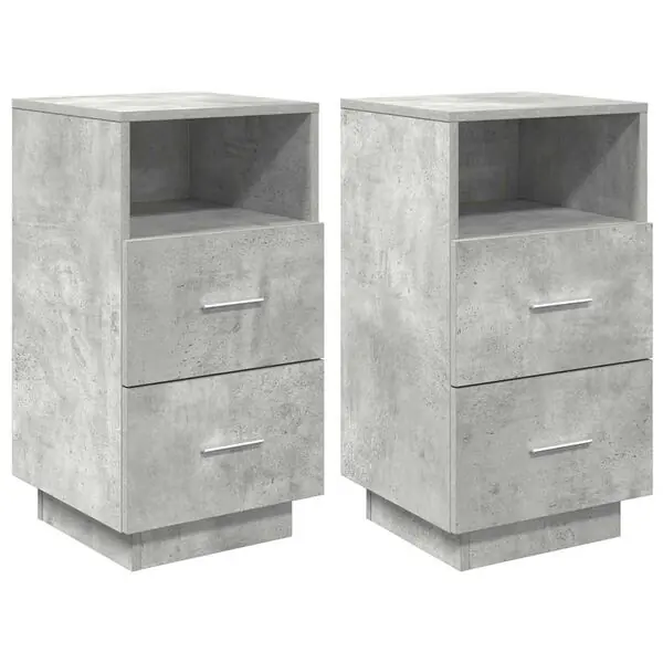 vidaXL Sängbord 2 st med 2 lådor betonggrå 36x36x68 cm Nedsatt pris