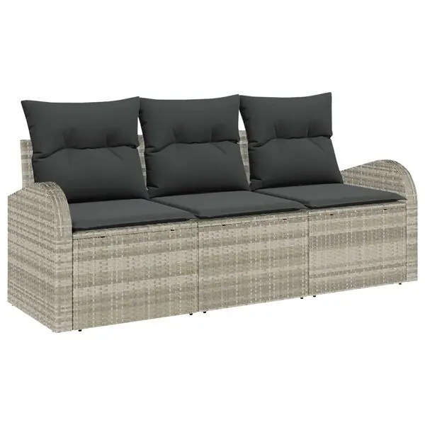 Lågt pris vidaXL Trädgårdsoffset med kudde 3 pcs Ljusgrå Poly rattan