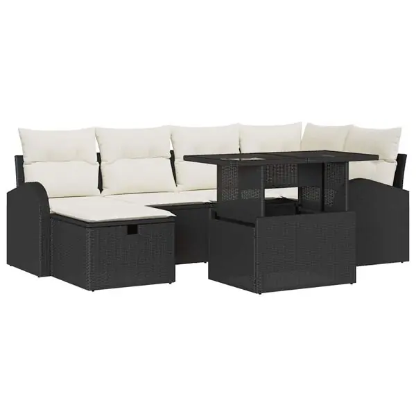 vidaXL Trädgårdsoffset med kudde med lagring 7 pcs Svart Poly rattan Endast denna vecka