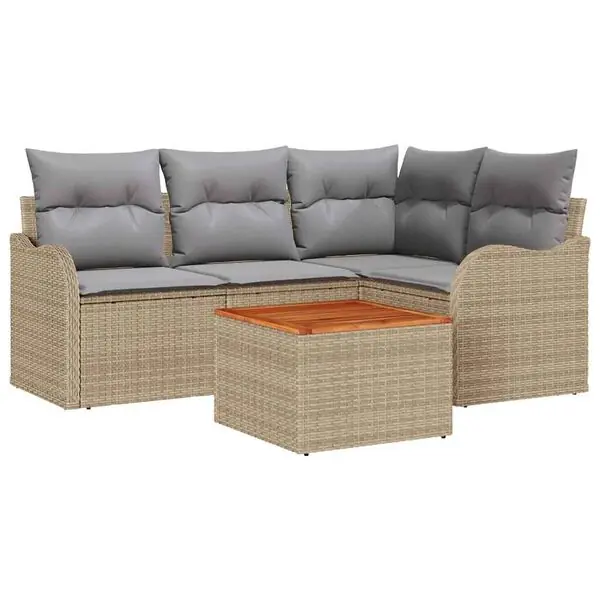 vidaXL Trädgårdsoffset med kudde 5 pcs Beige konstrotting Kampanj