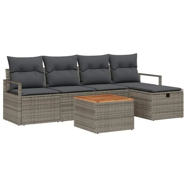 Fynd vidaXL Trädgårdsoffset med kudde med lagring 6 pcs Grå Poly rattan