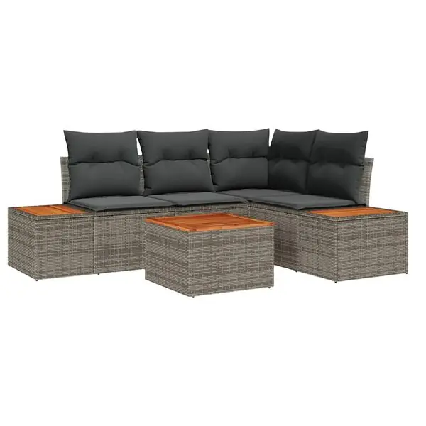 vidaXL Trädgårdsoffset med kudde 5 pcs Grå Poly rattan Trygg betalning