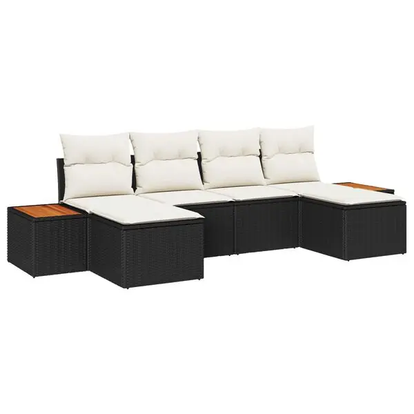 Säker betalning vidaXL Trädgårdsoffset med kudde 6 pcs Svart och kräm Poly Rattan