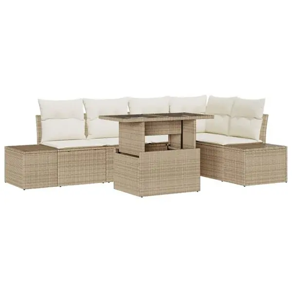vidaXL Trädgårdsoffset med lagring 6 pcs Beige Poly rattan Populärt val