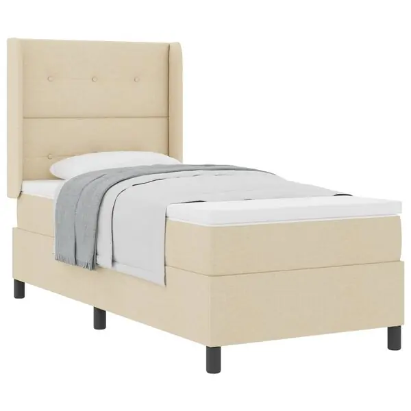 Endast denna vecka vidaXL Bäddfjäder med madrass med huvudgavel Kräm 190 x 90 cm tyg