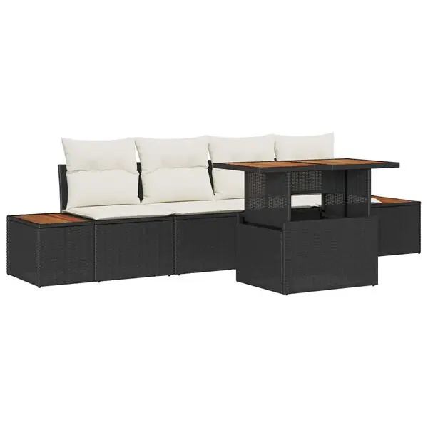 Handla nu vidaXL Trädgårdsmöbelset med kudde 5 pcs Svart och beige