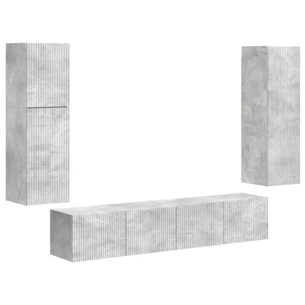 vidaXL TV-bänkset Väggmonterad 4 pcs Betonggrå Konstruerat trä Bästa pris