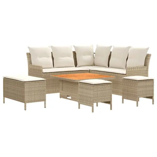 vidaXL Möbelset med kudde 7 pcs Beige och gräddfärgad PE Rattan Kampanjpris