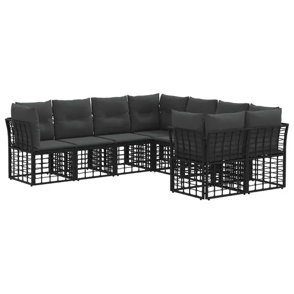 Fynd vidaXL Utomhussoffset med kudde 8 pcs Svart och Mörkgrå Polyester