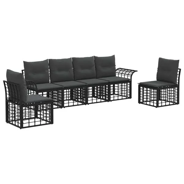 vidaXL Utomhussoffset med kudde 6 pcs Svart och Mörkgrå Polyester Beställ idag