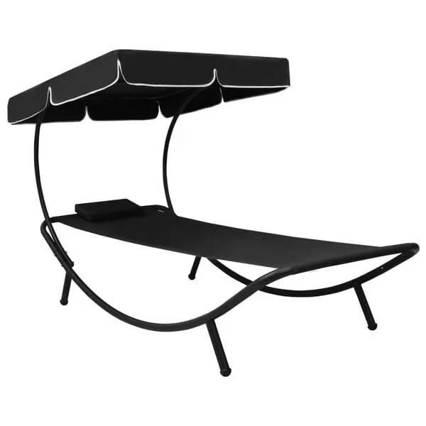 vidaXL Solsäng med tak & kudde svart Outlet