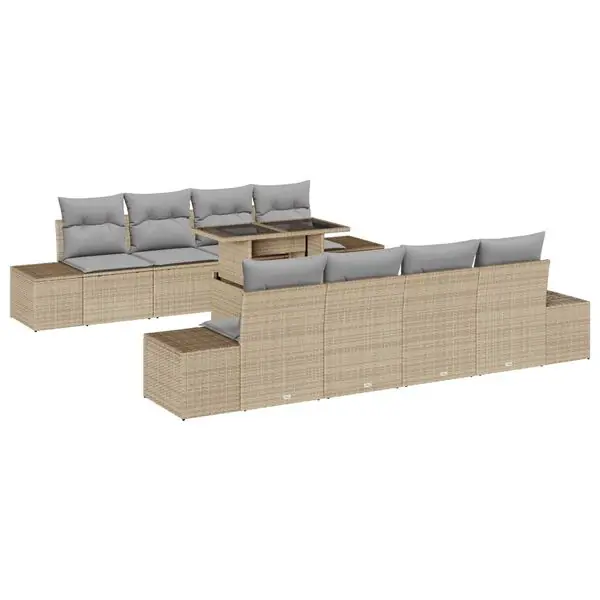 vidaXL Trädgårdsoffset med kudde med lagring 9 pcs Beige och Ljusgrå Lägg i varukorgen