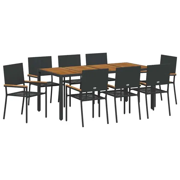 Billigare vidaXL Trädgårdsmöbelset 9 pcs Svart konstrotting