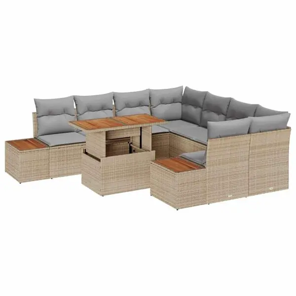 vidaXL Trädgårdsmöbelset med kudde 9 pcs Beige och Grå Beställ nu