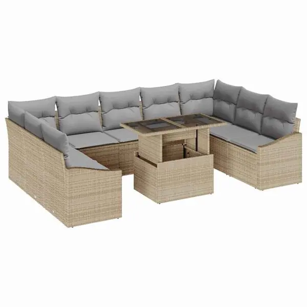 Expressleverans vidaXL Soffset med kudde 10 pcs Beige och Ljusgrå konstrotting