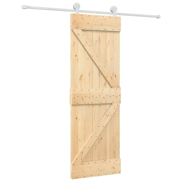 Billigare vidaXL Skjutdörr Naturlig och vit 70 x 210 cm Massiv furuträdörr