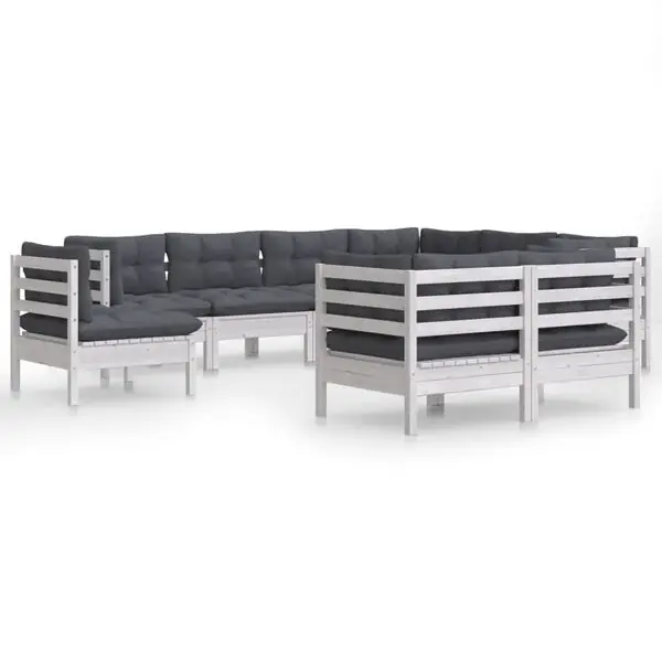 Reapris vidaXL Loungegrupp med dynor 9 delar vit massiv furu
