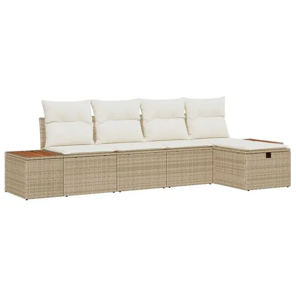 risnedsättning vidaXL Trädgårdsoffset med kudde 5 pcs Beige Poly rattan