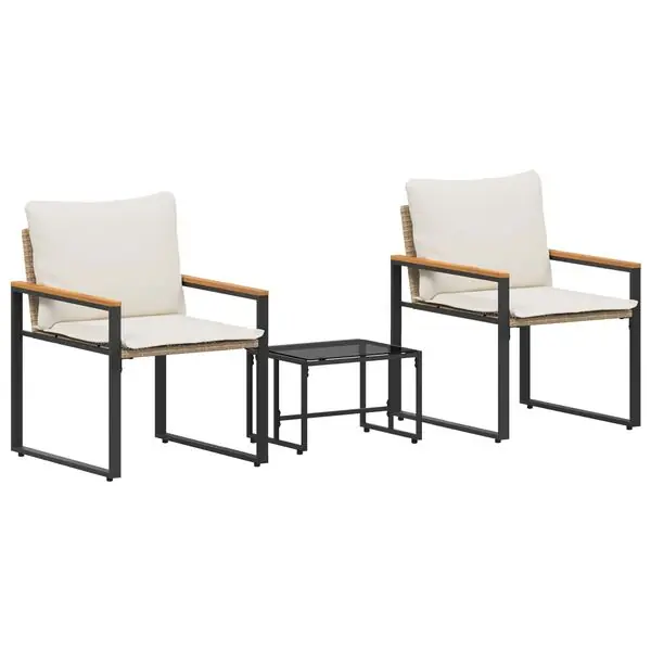 vidaXL Möbelset med kudde 3 pcs Beige och krämvit Rotting Rabatter