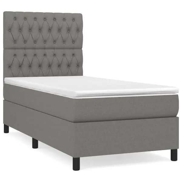 vidaXL Ramsäng med madrass mörkgrå 90x190 cm tyg Premium