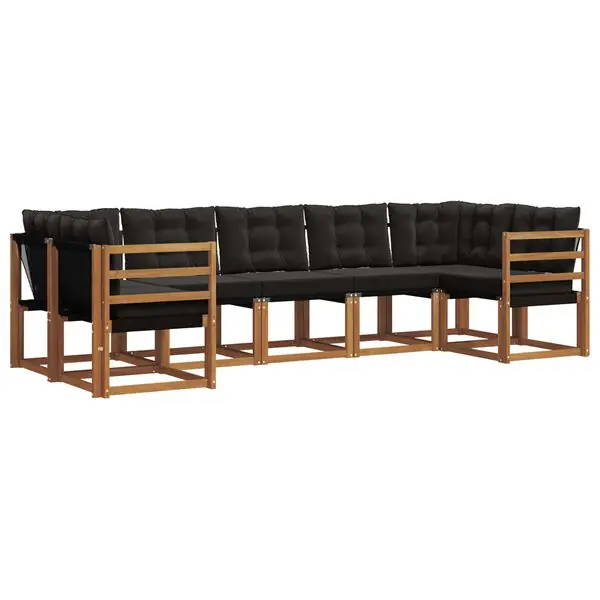 vidaXL Utomhussoffset med kudde 7 pcs Naturlig och svart Fynd