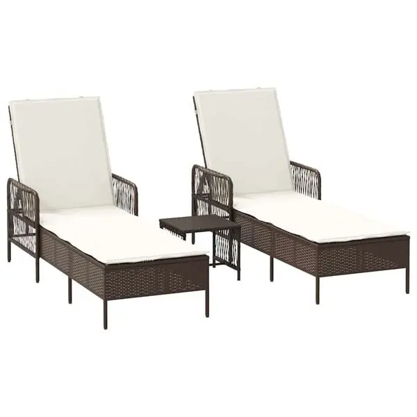Billigare vidaXL Solstol 3 pcs Brun och krämvit 200 x 55 x 92 cm konstrotting