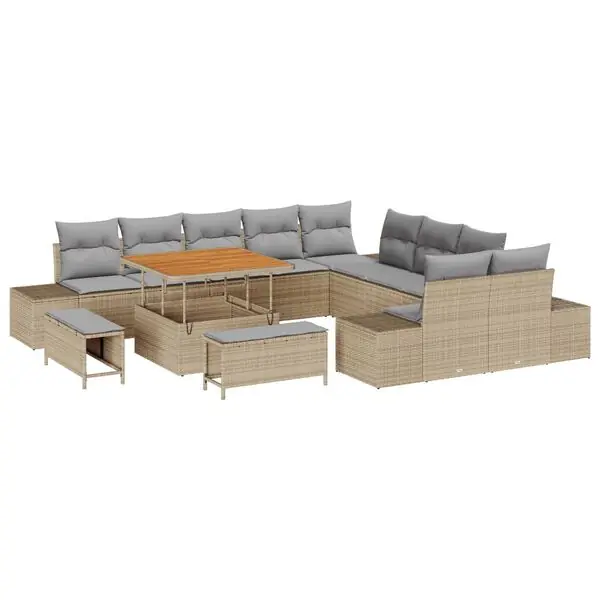 Billigare vidaXL Trädgårdsoffset med kudde med lagring 13 pcs Beige Poly rattan