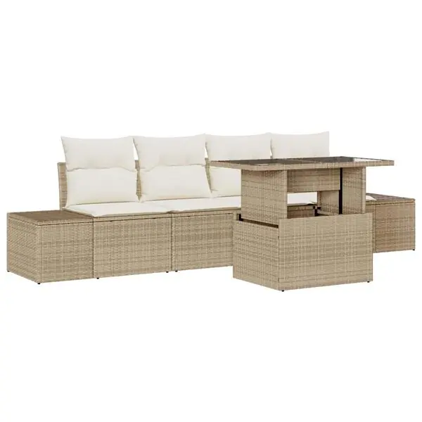 Sista chansen vidaXL Trädgårdsoffset med kudde med kudde 5 pcs Beige och gräddfärgad
