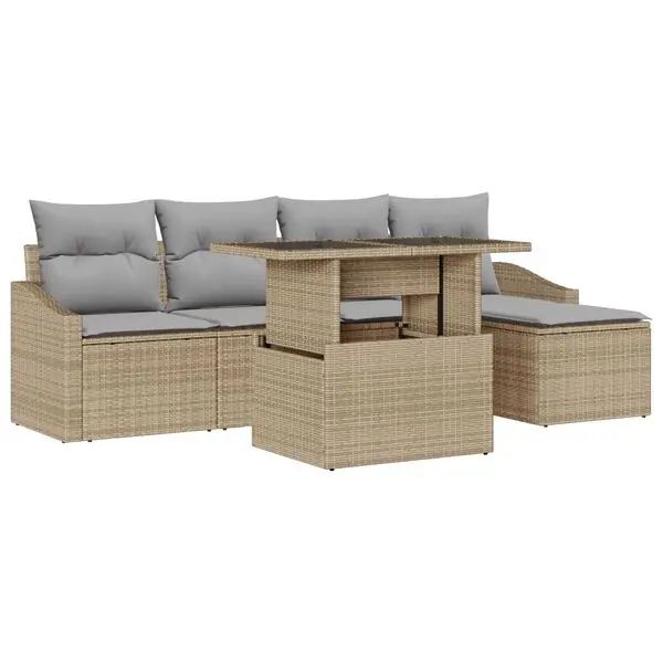vidaXL Trädgårdsoffset med kudde 6 pcs Beige och Ljusgrå konstrotting Sista chansen