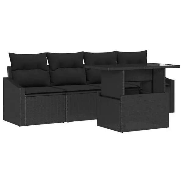Kampanj vidaXL Trädgårdsoffset med lagring 5 pcs Svart Poly rattan