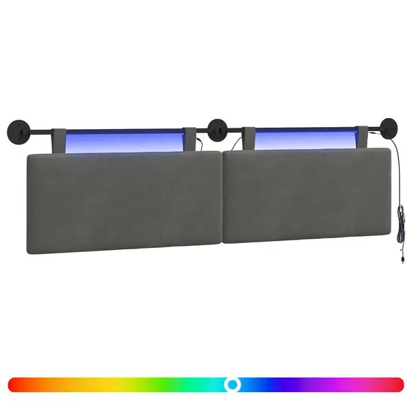 vidaXL Hängande sänggavel Med LED-lampa Mörkgrå Kordread tyg Snabb leverans