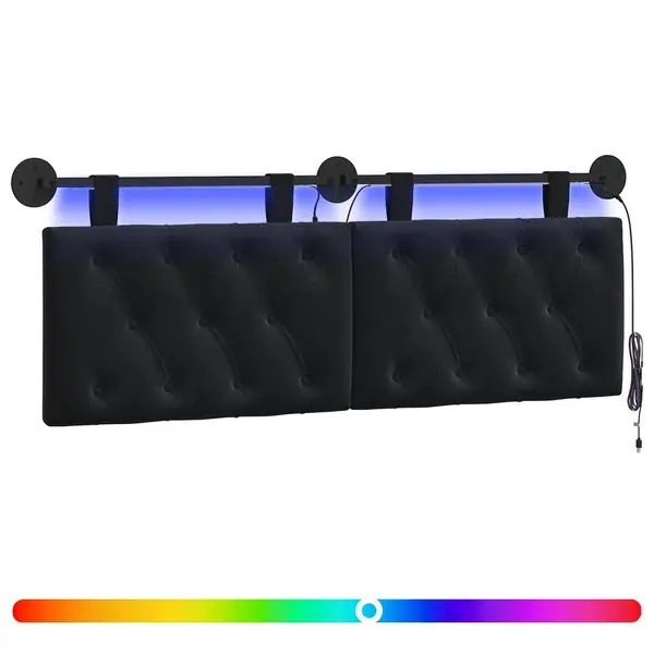Sista chansen vidaXL Hängande sänggavel Med LED-lampa Svart Sammet