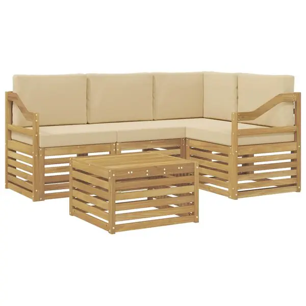 Begränsat antal vidaXL Utomhussoffset 5 pcs Vit och Beige 59 x 59 x 37 cm Polyester