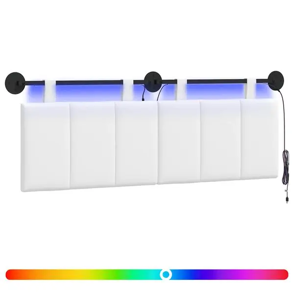 Fynd vidaXL Hängande sänggavel Med LED-lampa Vit Tyg