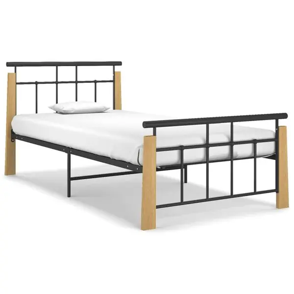vidaXL Sängram metall och massiv ek 90x200 cm Rea