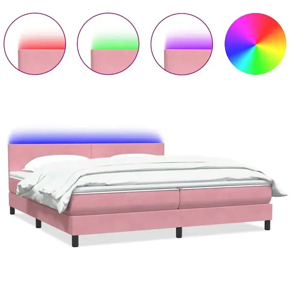 Rabatt vidaXL Resårsäng med madrass och LED rosa 180x210 cm sammet
