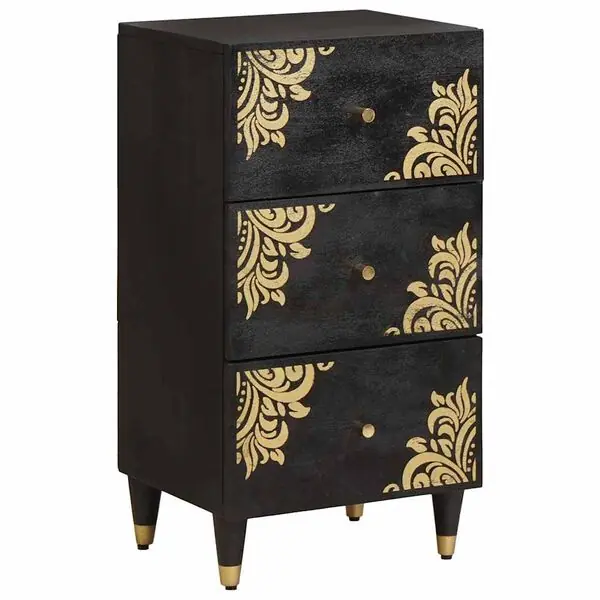 vidaXL Sideboard med låda Svart 40 x 33 x 75 cm Massivt mangoträ Outlet