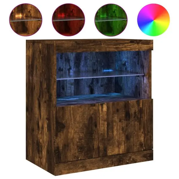 Expressleverans vidaXL Skänk med LED-belysning rökfärgad ek 60x37x67 cm