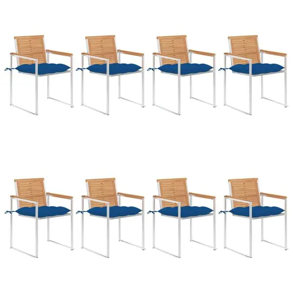 risnedsättning vidaXL Trädgårdsstolar med dynor 8 st massiv teak