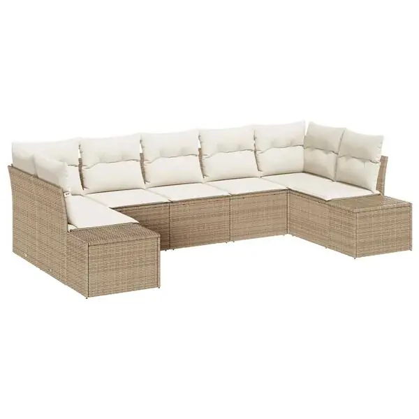 Nyhet vidaXL Trädgårdsoffset 7 pcs Beige och gräddfärgad Poly rattan